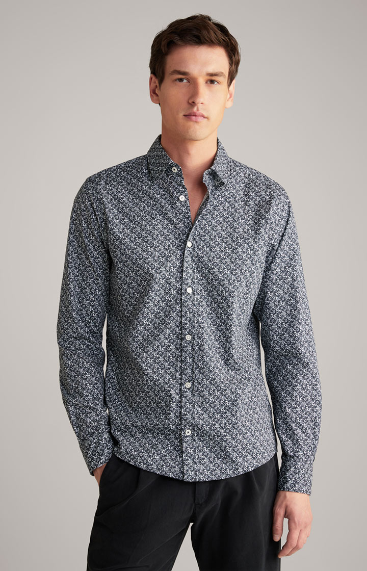 Hanson Cotton Shirt in Dark Blue, patterned