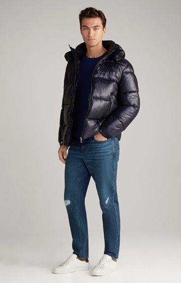Ambro Quilted Jacket with Hood in Dark Blue