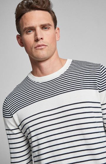 Pullover Cyrian in Weiß/Navy gestreift