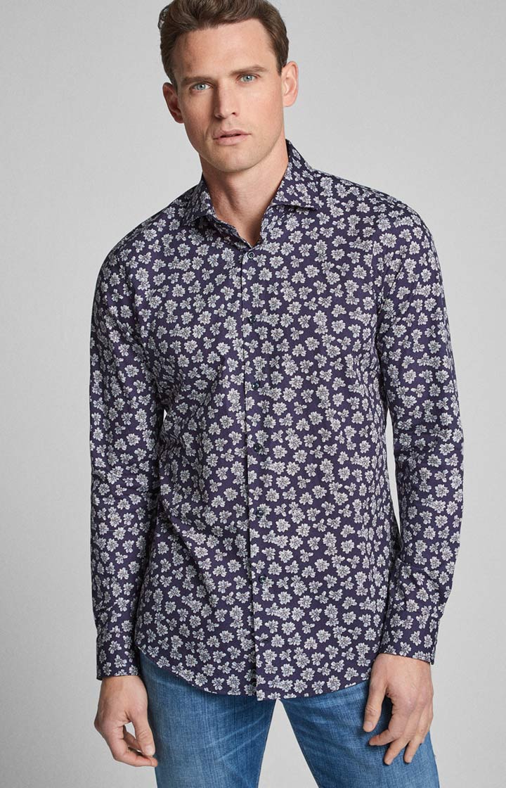 Hemd Panko - bügelleicht - in Dunkelblau gemustert