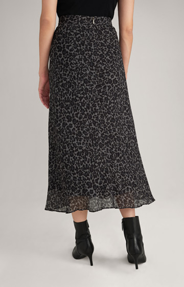 Viscose Skirt with Animal Print in Black/Grey