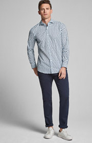 Hemd Panko - bügelleicht - in Weiß/Blau gemustert