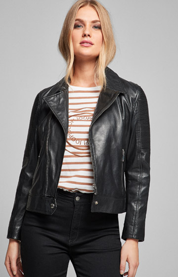 Biker-Lederjacke Lauren in Schwarz