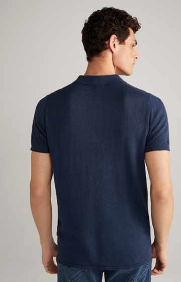 Fidolin Linen and Modal Polo Shirt in Dark Blue