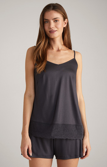 Lace-trimmed Spaghetti Strap Top in Anthracite