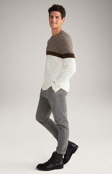 Wool-Cashmere Pullover in Brown Melange/Off-White