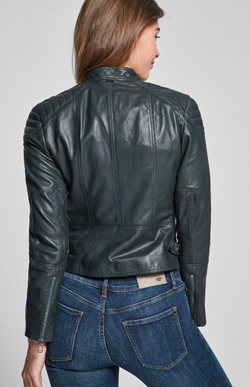 Biker-Lederjacke Liv in Dunkelgrün