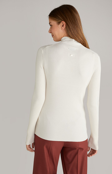 Rippstrick-Pullover in Offwhite