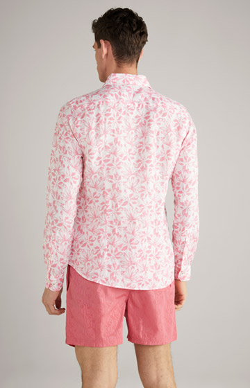 Leinen-Hemd Pai in Offwhite/Pink gemustert