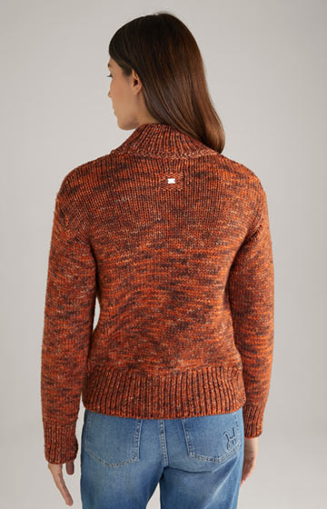 Sweter dzianinowy z wełny ze strzyży w kolorze pomarańczowym, z efektem melanżu