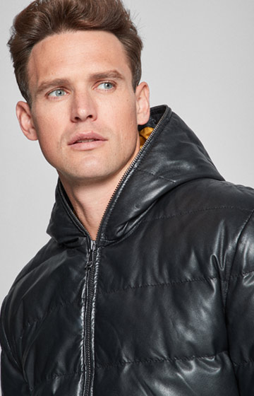 Wattierte Lederjacke Deacon in Schwarz