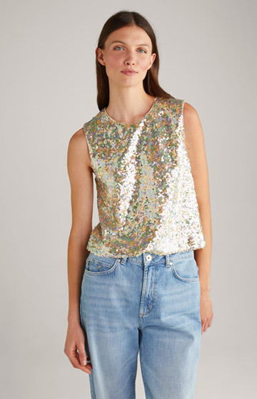 Sequined blouse top in beige/gold/light green/light blue/pink