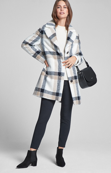Mantel Cala in Beige/Navy/Weiß kariert