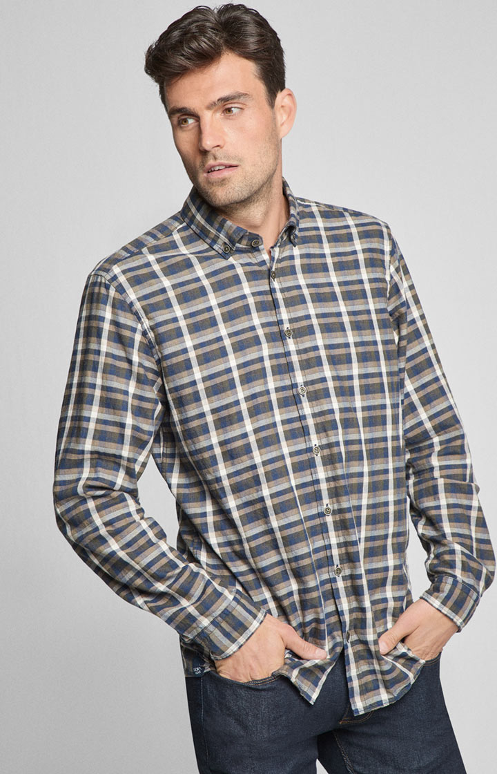 Flanell-Hemd Heli in Navy/Oliv gemustert