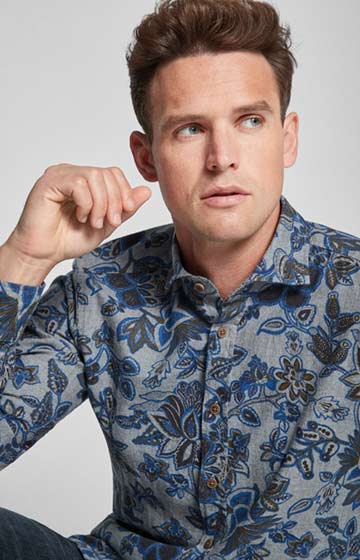 Flanellhemd Hanjo in Grau/Navy gemustert