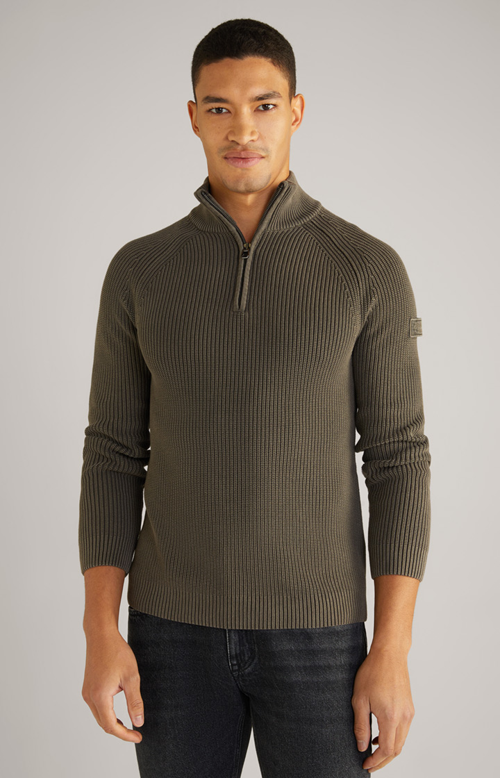 Bawełniany sweter Henricus w kolorze oliwkowobrązowym