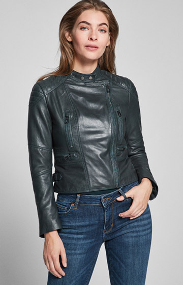 Biker-Lederjacke Liv in Dunkelgrün