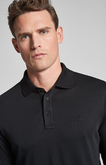 Langarm-Poloshirt Iwan in Schwarz