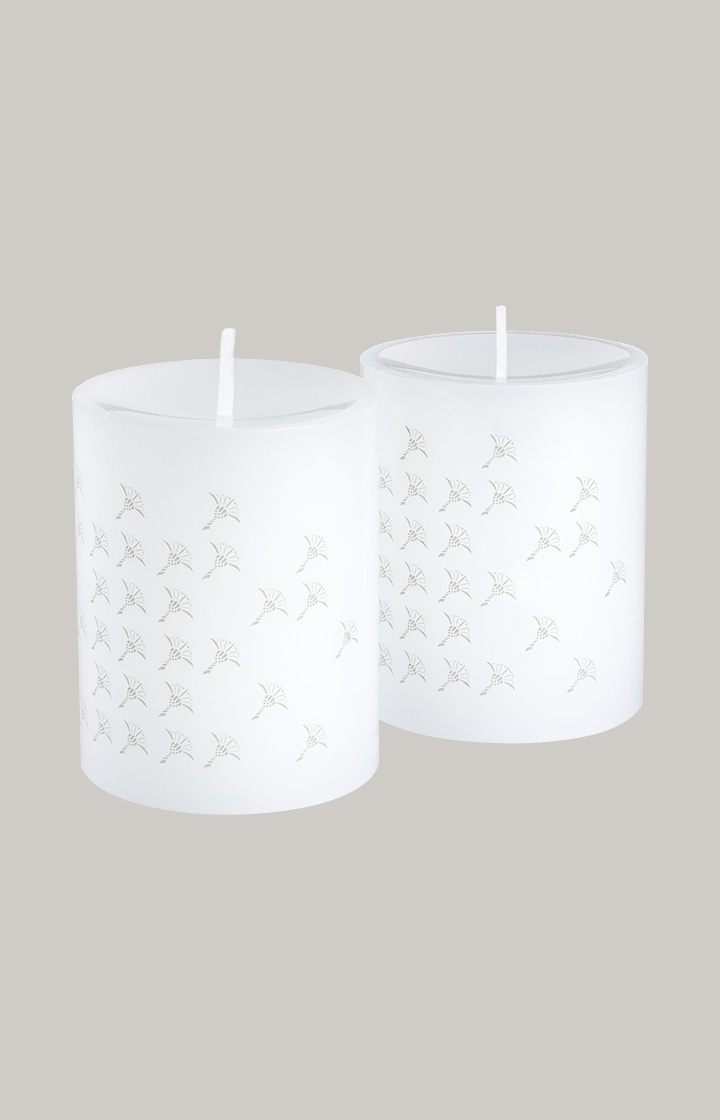 New JOOP! FADED CORNFLOWER pillar candle in white - set of 2, 10 cm tall