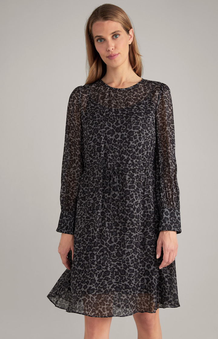 Viskose-Kleid mit Animal-Print in Schwarz-Grau