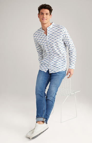 Hedde Cotton Shirt in a Blue/Natural White Pattern