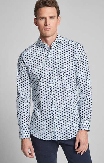 Hemd Panko - bügelleicht - in Weiß/Blau gemustert