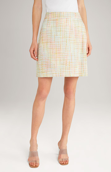 Spódnica mini w kolorze pastelowej żółci/różowym ze wzorem