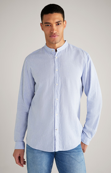 Hedde Linen and Cotton Shirt in Mottled Light Blue