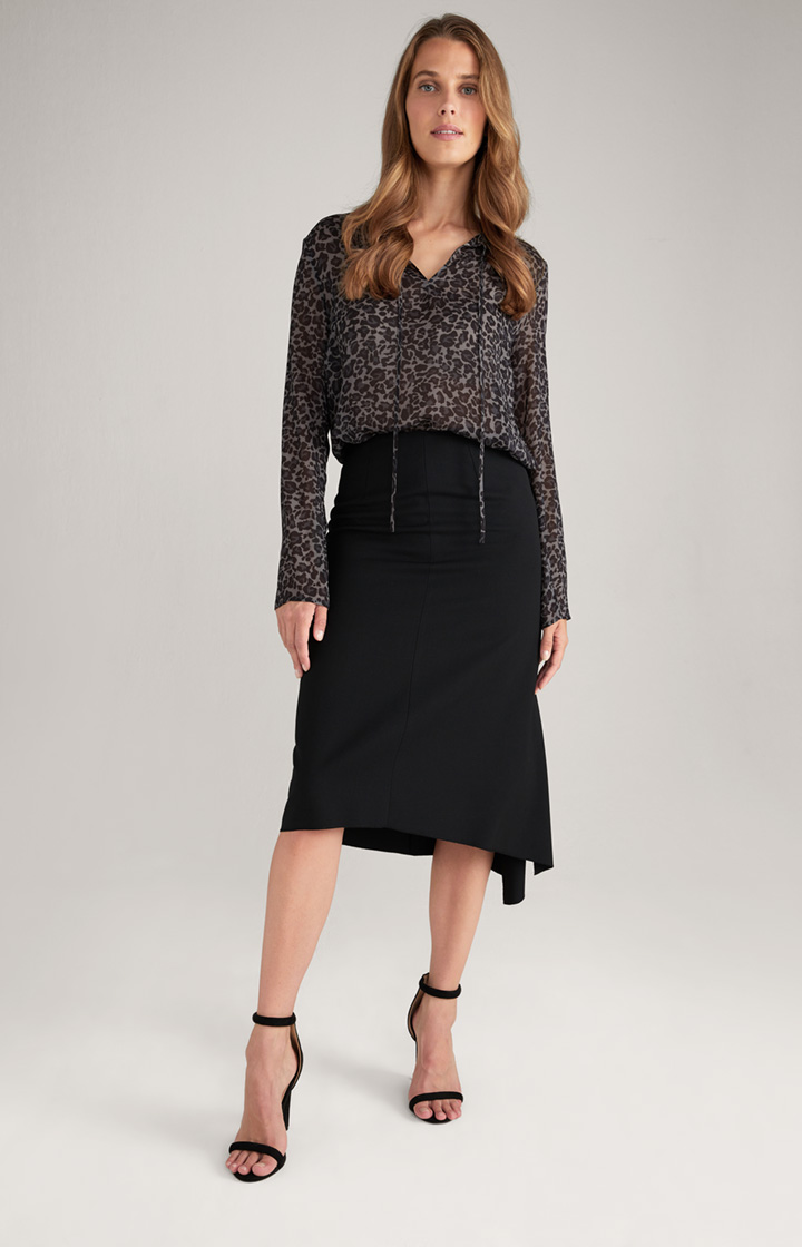 Viscose Blouse with Animal Print in Black/Grey