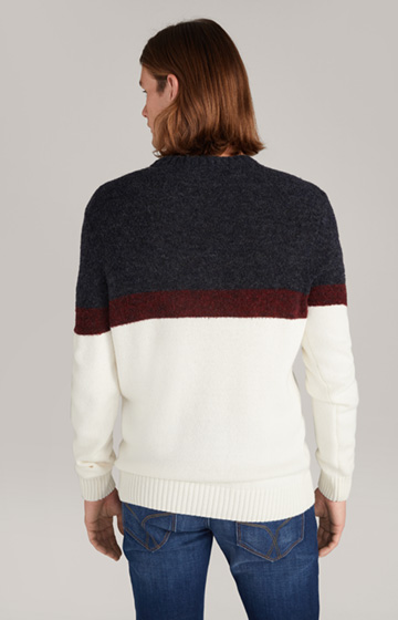 Wool-Cashmere-Pullover in Dunkelblau/Bordeaux/Offwhite