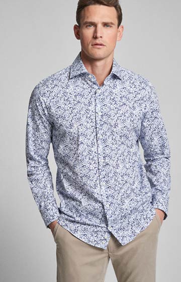 Hemd Mika - bügelleicht - in Navy/Weiß gemustert