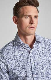 Hemd Mika - bügelleicht - in Navy/Weiß gemustert