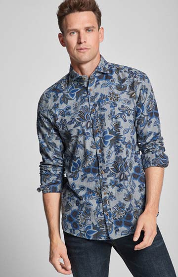 Flanellhemd Hanjo in Grau/Navy gemustert