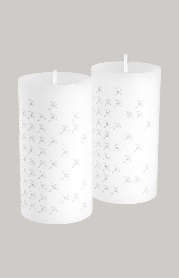 New JOOP! FADED CORNFLOWER pillar candle in white - set of 2, 15 cm tall
