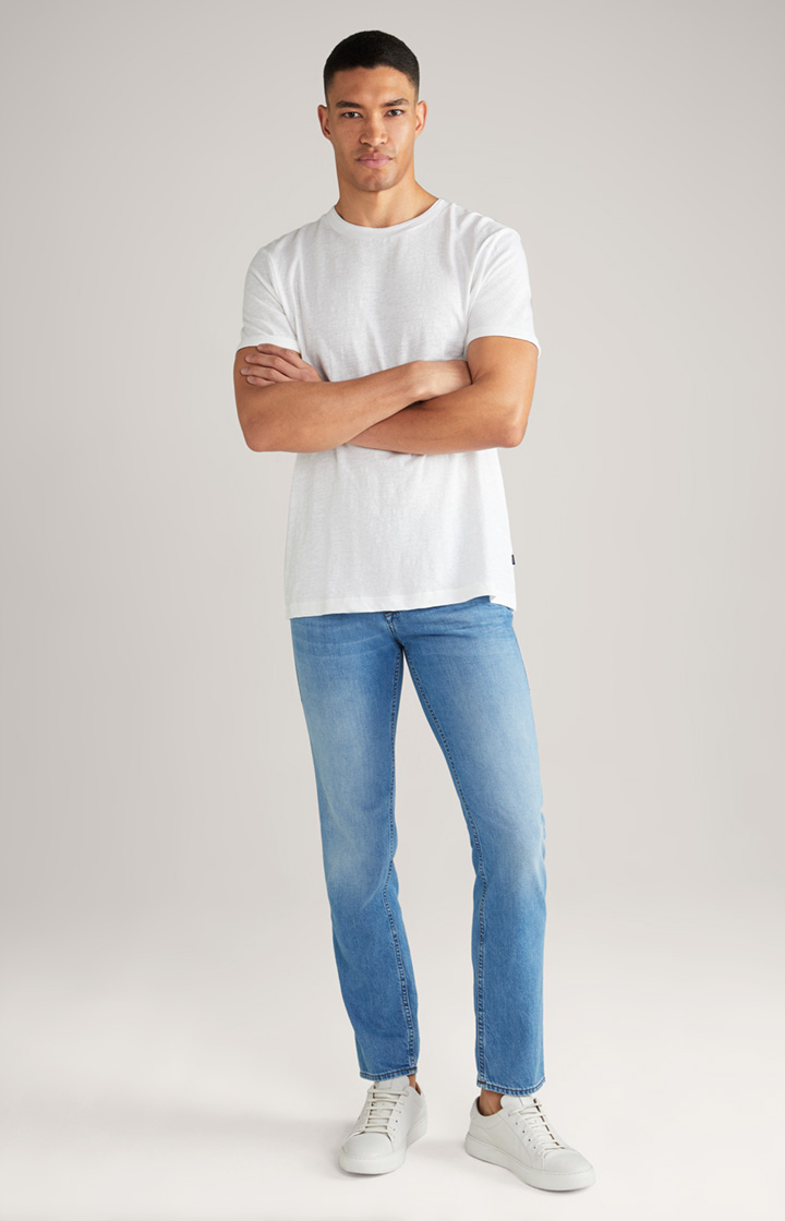 Baumwoll-Leinen-T-Shirt Linaro in Weiß