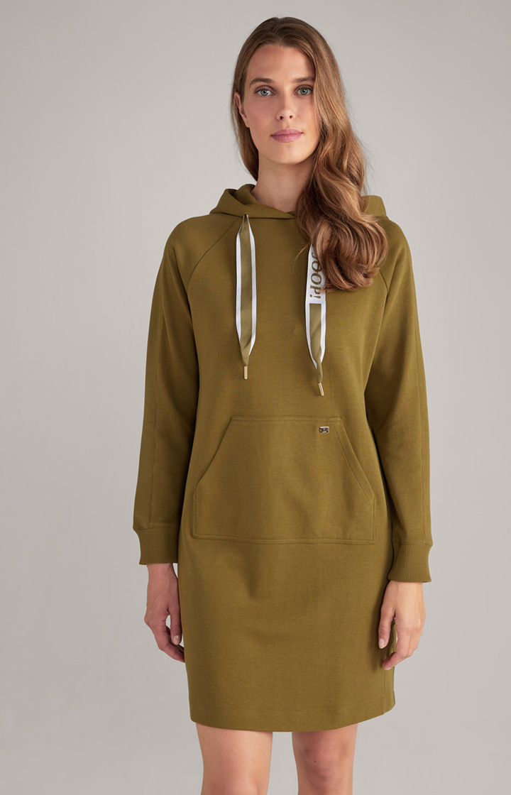 Sweatshirt Dress with Hood in Olive