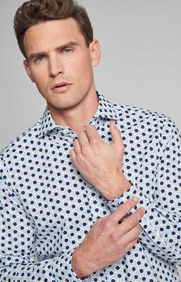 Hemd Panko - bügelleicht - in Weiß/Blau gemustert