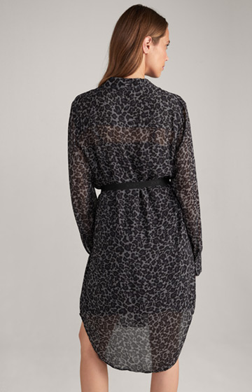 Viskose-Hemdblusen-Kleid mit Animal-Print in Schwarz-Grau