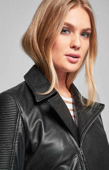 Biker-Lederjacke Lauren in Schwarz