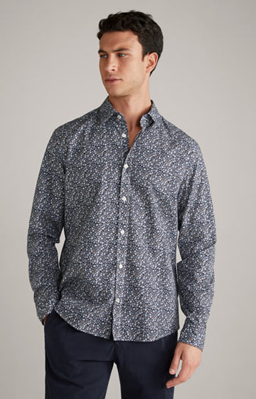 Hanson Cotton Shirt in Dark Blue/Off-white