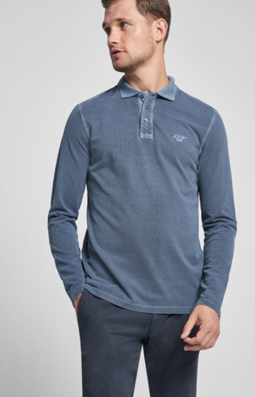 Langarm-Polo-Shirt Ambrosio in Denim-Blau