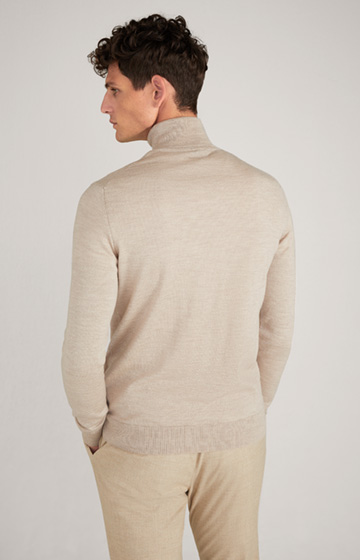 Donte Merino Wool Turtleneck Pullover in Light Beige Melange
