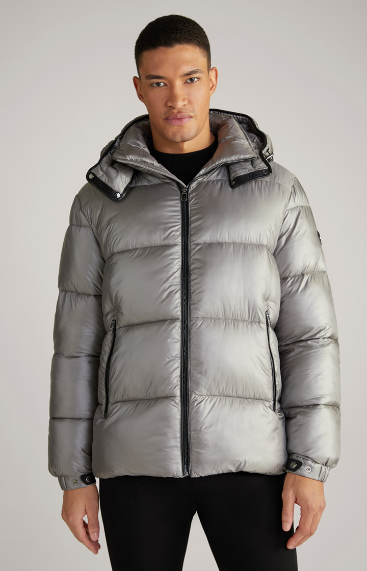 Ambro Quilted Jacket with Hood in Metallic Grey