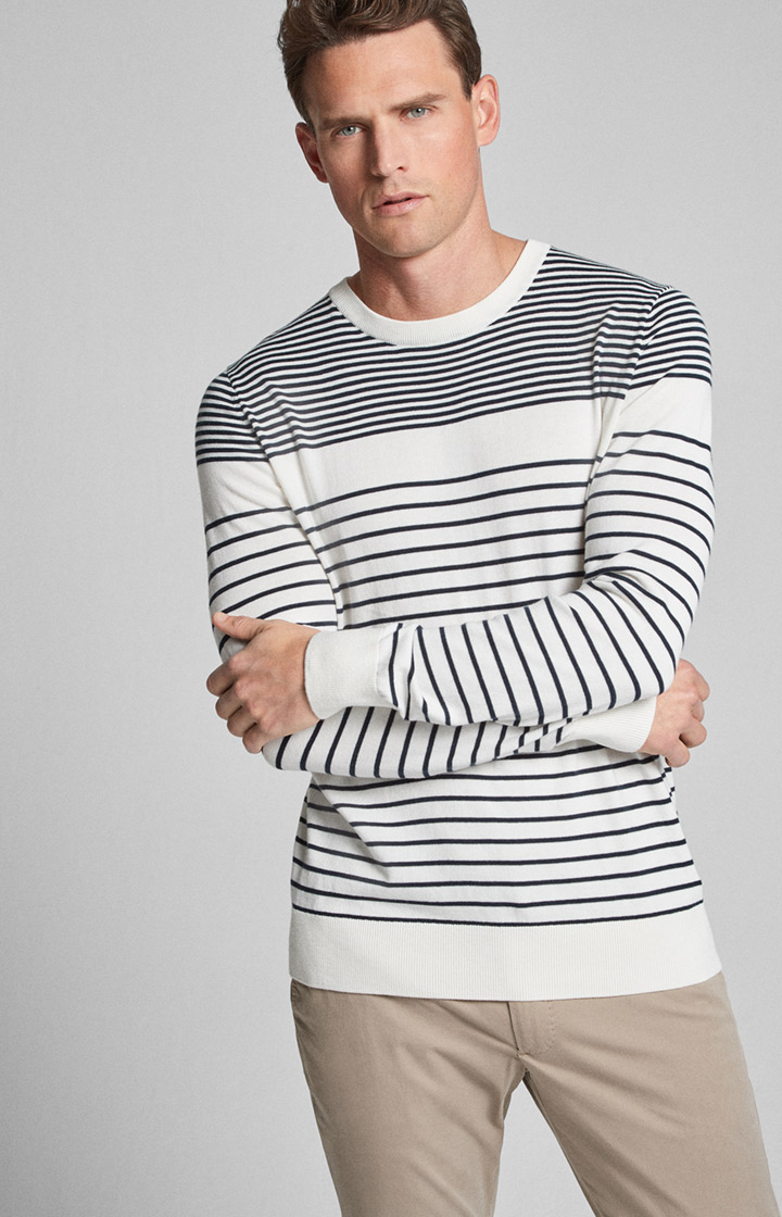 Pullover Cyrian in Weiß/Navy gestreift