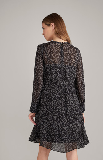 Viskose-Kleid mit Animal-Print in Schwarz-Grau