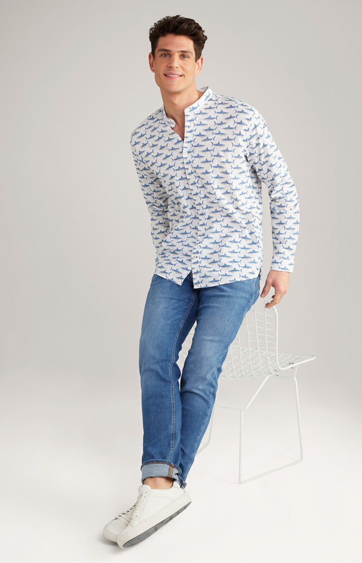 Koszula bawełniana Hedde we wzór, w kolorze niebieskim i naturalnej bieli