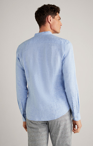 Leinen-Baumwoll-Hemd Pebo in Blau meliert