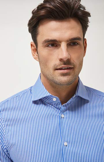 Hemd Panko -bügelfrei-  in Mittelblau gestreift