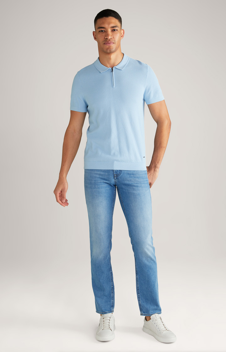 Bawełniana koszulka polo Vanco z wiskozy w kolorze jasnoniebieskim