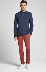 Langarm-Poloshirt Priamo in Navy 